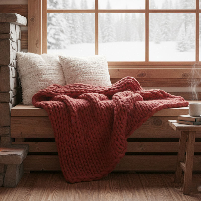 MARIETTE • Plaid rouge tricotté (154x140 cm) – Image 4