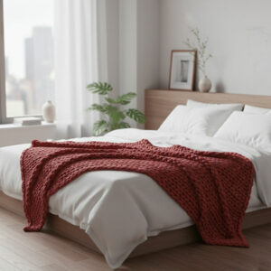 MARIETTE • Plaid rouge tricotté (154×140 cm)