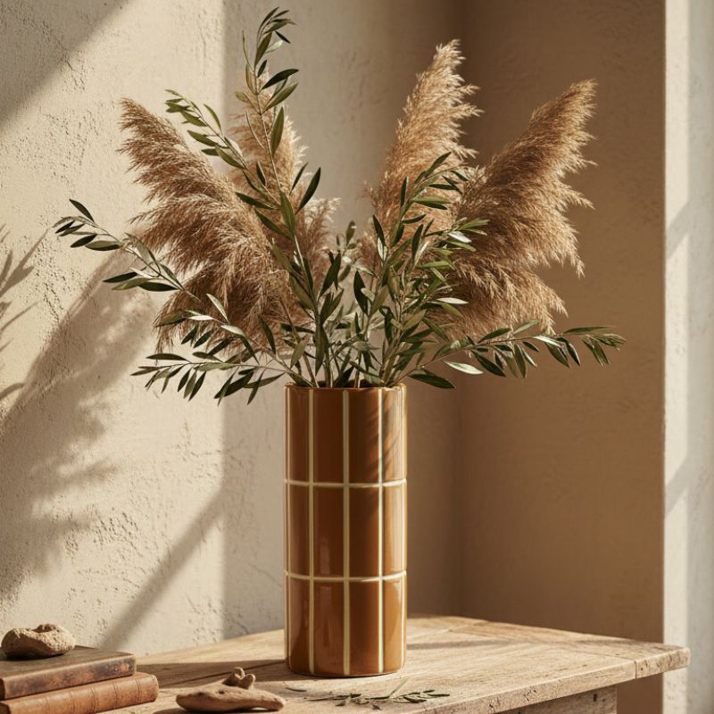 SARAH • Vase en céramique carrelé ocre – Image 2