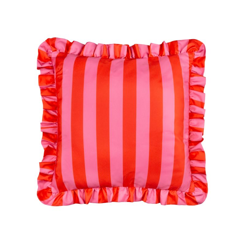 JUNE • Coussin Extérieur Rayé Rouge & Rose