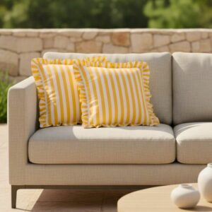 JUNE • Coussin Extérieur Rayé Jaune & Blanc