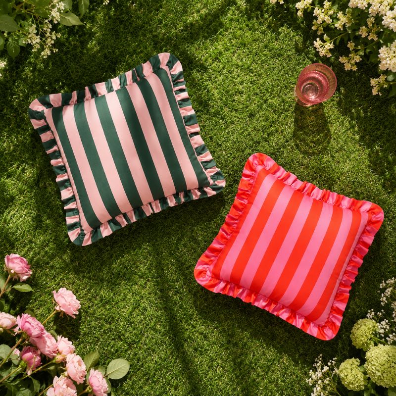 JUNE • Coussin Extérieur Rayé Vert & Rose – Image 4